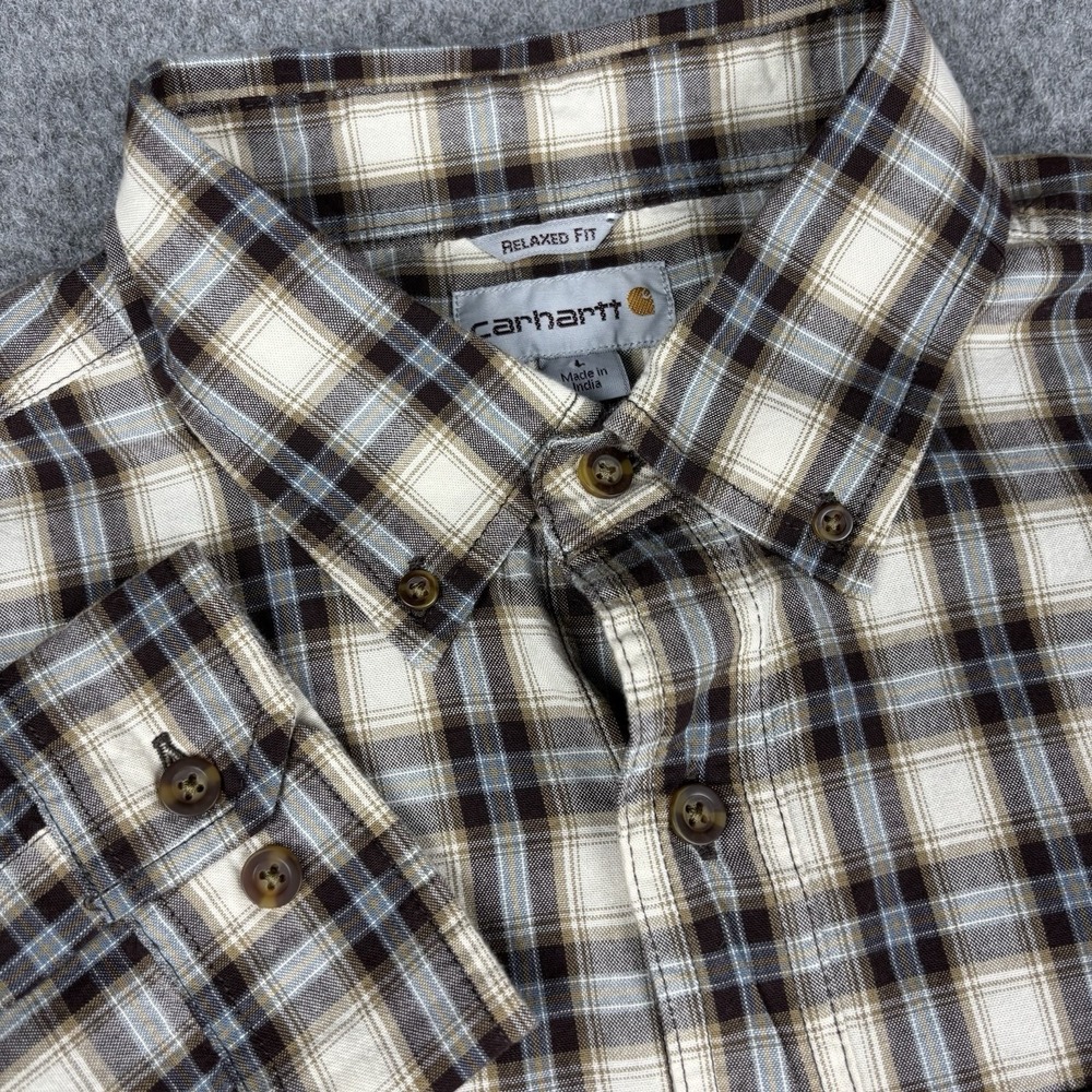 Carhartt Relaxed Fit‎ Shirt Mens Large Brown Button Down Casual Work Long Sleeve